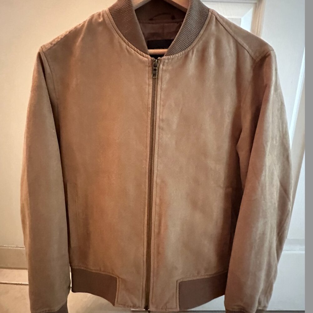 Banana Republic mens light brown / tan vegan suede bomber jacket